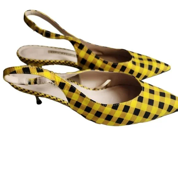 ZARA Women's Yellow/Black Gingham Slingback Pointed Toe Sandals Size 39 - Picture 5 of 9